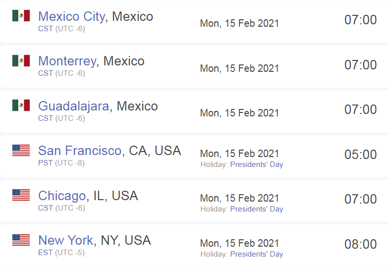 Mexico time zone compared to USA time difference